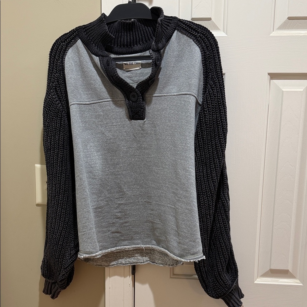 We The Free Black and Gray Crewneck Top